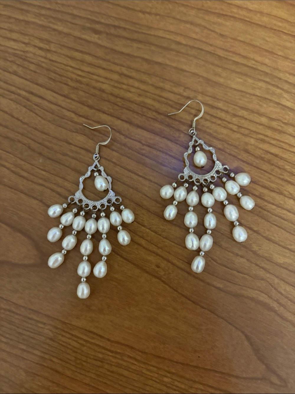 Hand-made Silver Pearl Drop Earrings